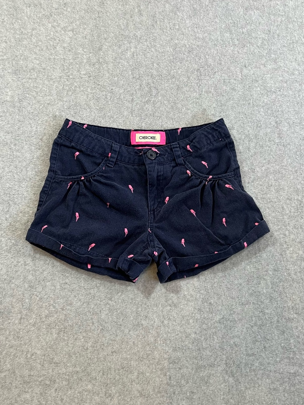 Cherokee Girls Dark Blue Pink Pattern Mid Rise Shorts Size Large